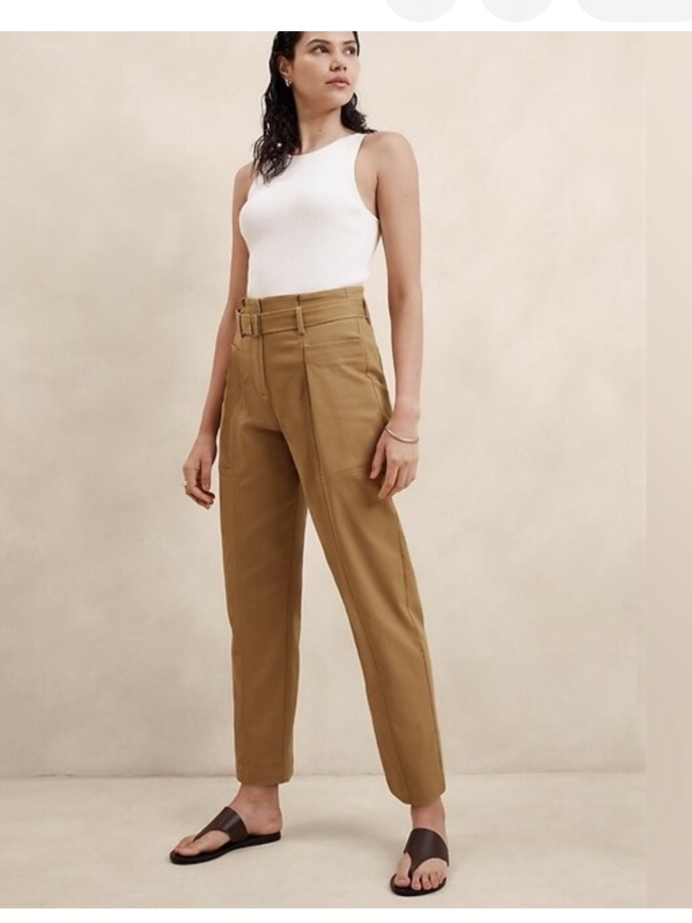 Banana Republic High-Waist Twill Belted Tapered Tan Women’s Pants